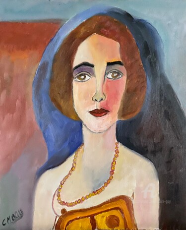 Peinture intitulée ""Mademoiselle Sonia"" par Claire Marie Gay, Œuvre d'art originale, Huile Monté sur Panneau de bois