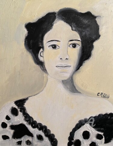 Schilderij getiteld ""Béatrice Hastings"" door Claire Marie Gay, Origineel Kunstwerk, Olie Gemonteerd op Houten paneel