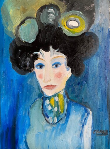 Ζωγραφική με τίτλο ""Violette"" από Claire Marie Gay, Αυθεντικά έργα τέχνης, Λάδι Τοποθετήθηκε στο Ξύλινο πάνελ