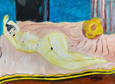 Pittura intitolato ""Emmeline au repos"" da Claire Marie Gay, Opera d'arte originale, Olio Montato su Pannello di legno