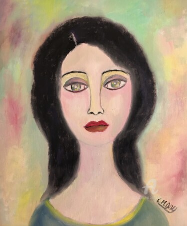 Painting titled ""La muse"" by Claire Marie Gay, Original Artwork, Oil Mounted on Wood Panel