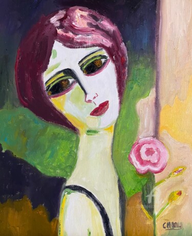 Painting titled ""Alexandrine"" by Claire Marie Gay, Original Artwork, Oil Mounted on Wood Panel
