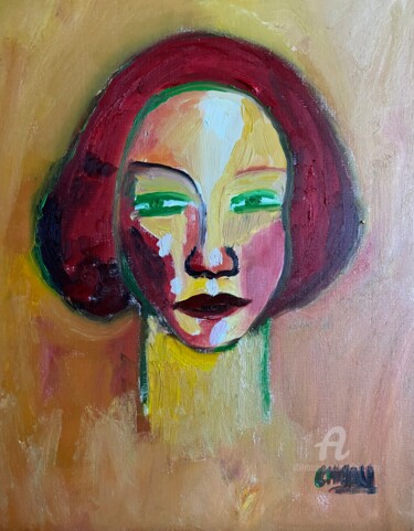 Painting titled ""Alessandra ..."" by Claire Marie Gay, Original Artwork, Oil Mounted on Wood Panel