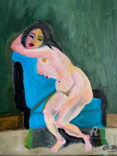 Painting titled ""Florentine sur un…" by Claire Marie Gay, Original Artwork, Oil Mounted on Wood Panel