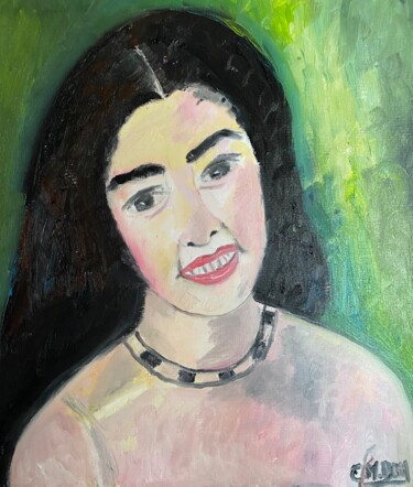 Painting titled ""Amrita Shergil"" by Claire Marie Gay, Original Artwork, Oil Mounted on Wood Panel