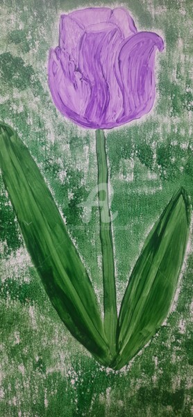 Картина под названием "Tulipe violette sur…" - Claire Nora, Подлинное произведение искусства, Акрил