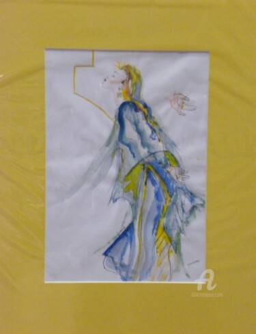 Painting titled "Madonna mit Schleie…" by Claire, Original Artwork, Watercolor Mounted on Cardboard