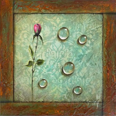 Schilderij getiteld "Points de Rosée" door Clara Grouazel, Origineel Kunstwerk, Acryl Gemonteerd op Frame voor houten branca…