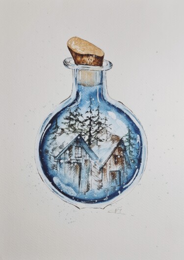 "Glass Bottle - Orig…" başlıklı Tablo Clara Monnerot (L'Atelier Clara Del Sol) tarafından, Orijinal sanat, Suluboya