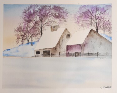 Painting titled "Winter Serenity - O…" by Clara Monnerot (L'Atelier Clara Del Sol), Original Artwork, Watercolor