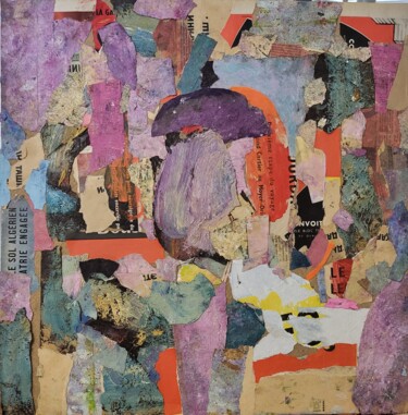 Collages intitulée "Abstraction violette" par Clara Vardanian, Œuvre d'art originale, Collages Monté sur Autre panneau rigide