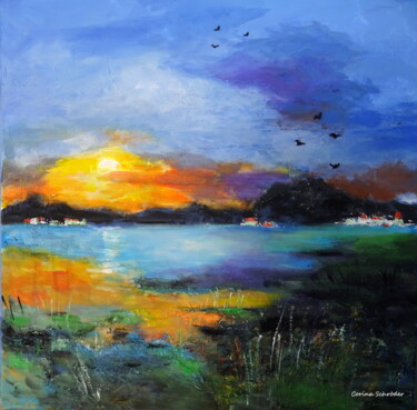 Картина под названием "By the lake" - Corina Schröder, Подлинное произведение искусства, Акрил Установлен на Деревянная рама…