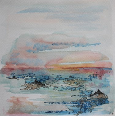 Painting titled "Lumière du soir - a…" by Clau Redier-Clément, Original Artwork, Watercolor