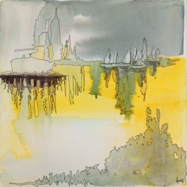 Painting titled "Régate - aquarelle…" by Clau Redier-Clément, Original Artwork, Watercolor