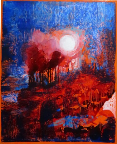 Peinture intitulée "Ombres végétales -…" par Clau Redier-Clément, Œuvre d'art originale, Encre Monté sur Panneau de bois