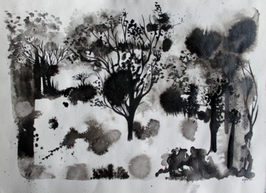 Peinture intitulée "Intimités - paysage…" par Clau Redier-Clément, Œuvre d'art originale, Encre