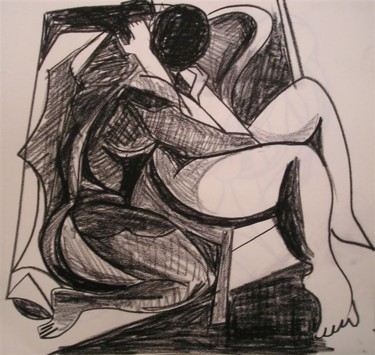 Dessin intitulée "Esquisse le Baiser" par Claude Bellaton, Œuvre d'art originale