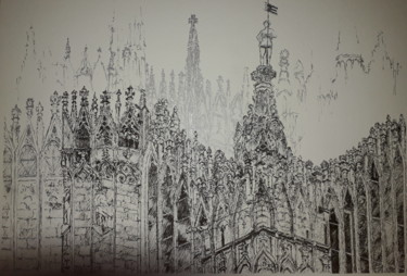 Tekening getiteld "Duomo Milano" door Claude Berghmans, Origineel Kunstwerk, Marker