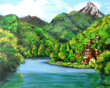 「Village montagnard」というタイトルの絵画 Claude Blaesiusによって, オリジナルのアートワーク, アクリル