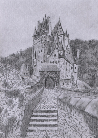 Drawing titled "Burg Eltz" by Claude Blaesius, Original Artwork, Pencil