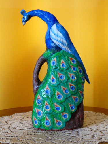 Sculpture titled "Le Paon" by Claude Blaesius, Original Artwork, Paper maché