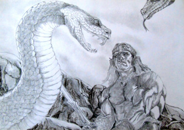 Desenho intitulada "Conan le Destructeur" por Claude Blaesius, Obras de arte originais, Lápis