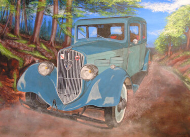 Malerei mit dem Titel "Peugeot 301" von Claude Blaesius, Original-Kunstwerk, Acryl