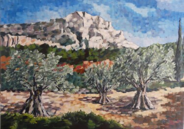 Malerei mit dem Titel "Sainte Victoire aux…" von Claude Bonnin, Original-Kunstwerk, Acryl Auf Keilrahmen aus Holz montiert