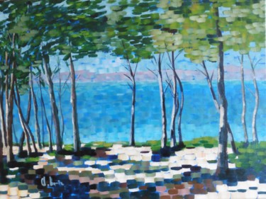 Painting titled "Pinède à Porqueroll…" by Claude Bonnin, Original Artwork, Acrylic