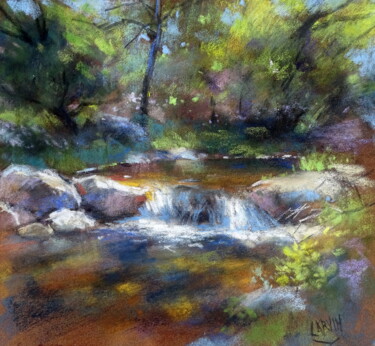 Desenho intitulada "Rivière et sous bois" por Claude Carvin, Obras de arte originais, Pastel