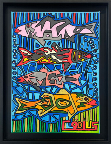 Malerei mit dem Titel "Petits poissons lou…" von Claude Combas, Original-Kunstwerk, Acryl Auf Keilrahmen aus Holz montiert