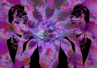 Arts numériques intitulée "les deux Audrey au…" par Claude Conte, Œuvre d'art originale, Travail numérique 2D