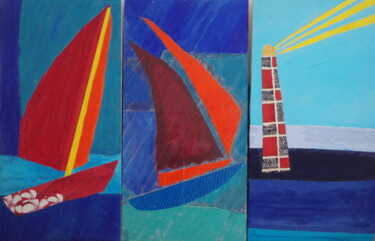 Collages titled "Triptyque Nautique" by Claude De Jouvancourt, Original Artwork, Collages