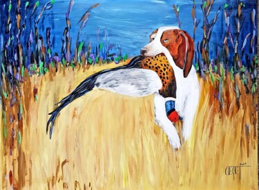 Peinture intitulée "Le chien de chasse" par Claude Degret, Œuvre d'art originale, Acrylique