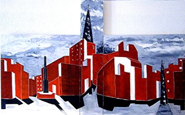Painting titled "Centre-ville" by Claude Degret, Original Artwork, Oil