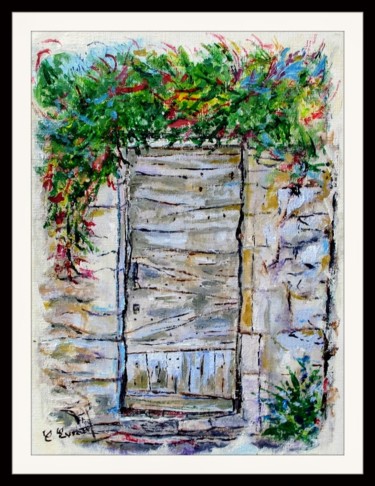Peinture intitulée "La porte du jardin…" par Claude Evrard, Œuvre d'art originale, Acrylique Monté sur Verre