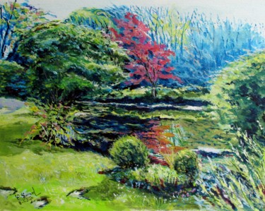 Peinture intitulée "Le Jardin japonais…" par Claude Evrard, Œuvre d'art originale, Acrylique Monté sur Plexiglas