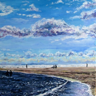 Painting titled "LA PLAGE" by Claude Evrard, Original Artwork, Acrylic Mounted on Wood Stretcher frame