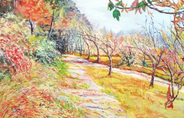 Painting titled "Le chemin des olivi…" by Claude Evrard, Original Artwork, Oil Mounted on Wood Stretcher frame