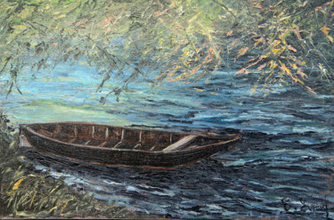 Painting titled "LA BARQUE SUR LE CO…" by Claude Evrard, Original Artwork, Oil