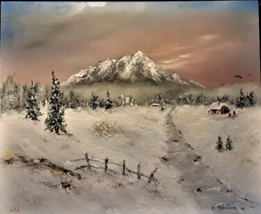 Peinture intitulée "paysage de neige" par Claude Gobalian, Œuvre d'art originale, Huile