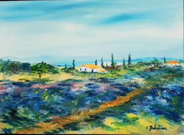Painting titled "Paysage de Provence" by Claude Gobalian, Original Artwork, Oil Mounted on Wood Stretcher frame