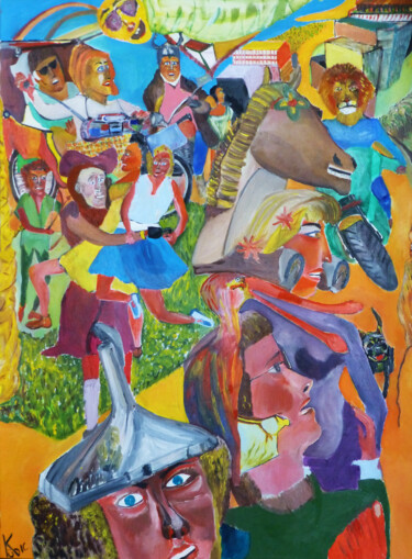 Painting titled "CARNAVAL" by Claude Gorina, Original Artwork, Oil