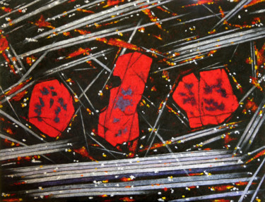 Картина под названием "trio en rouge et no…" - Claude Guillemet, Подлинное произведение искусства, Масло Установлен на Дерев…