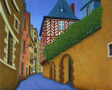 Painting titled "Rue des Dames à Ren…" by Claude Guillemet, Original Artwork, Oil Mounted on Wood Stretcher frame