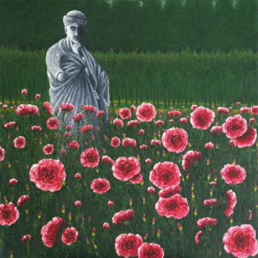Painting titled "statue pensive dans…" by Claude Guillemet, Original Artwork, Oil Mounted on Wood Stretcher frame