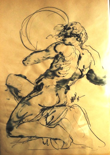 Disegno intitolato "Ignudo (d'après Mic…" da Claude Hardenne, Opera d'arte originale