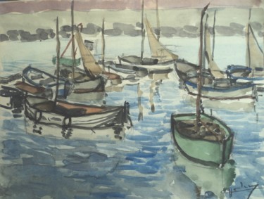 Pittura intitolato "barques 4" da Claude Hardenne, Opera d'arte originale, Acquarello