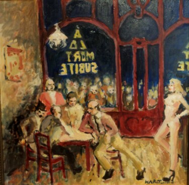 Painting titled "bistrot" by Claude Hardenne, Original Artwork, Oil