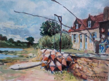 Peinture intitulée "maison aux bouées à…" par Claude Hardenne, Œuvre d'art originale, Huile